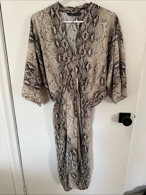 NWOT Zara Snake-Print Midi Dress in Taupe and Black